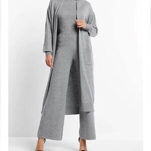 Gray duster cardigan and knit pants